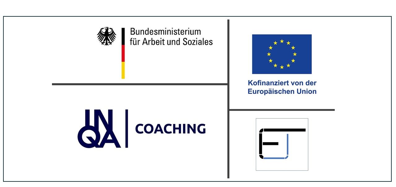 Logos der Bundesregierung, der EU und INQA Coaching.